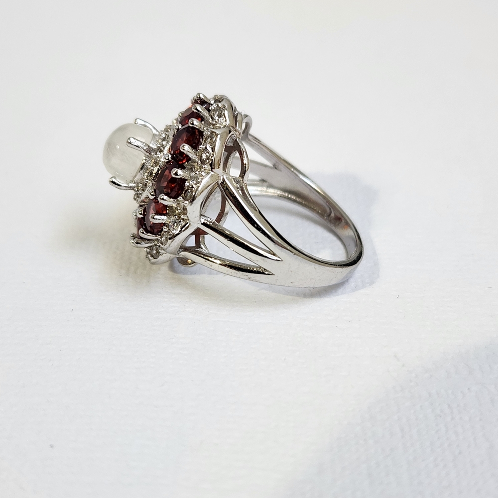 VTG Custom Garnet, Rainbow Moonstone & Zircon 925 Ring Sz 6 - Picture 8 of 13